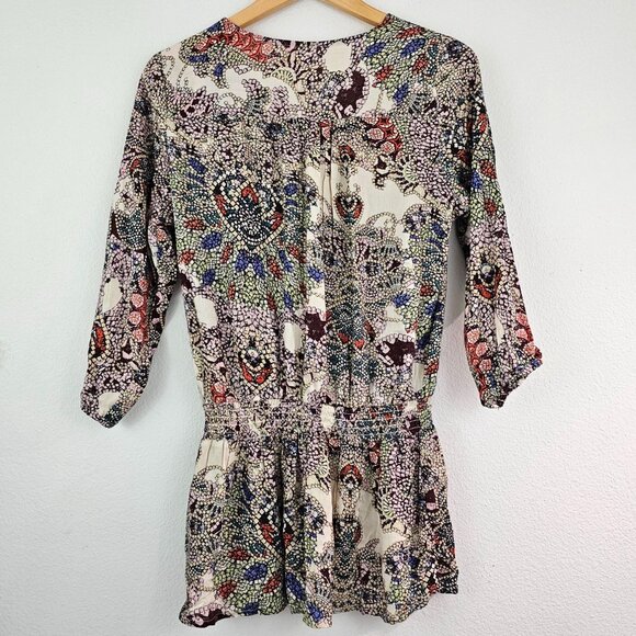 Japna Womens Sz M Vibrant Colorful Print Boho Top Tunic Tassel Hippie Blouse - Picture 2 of 8